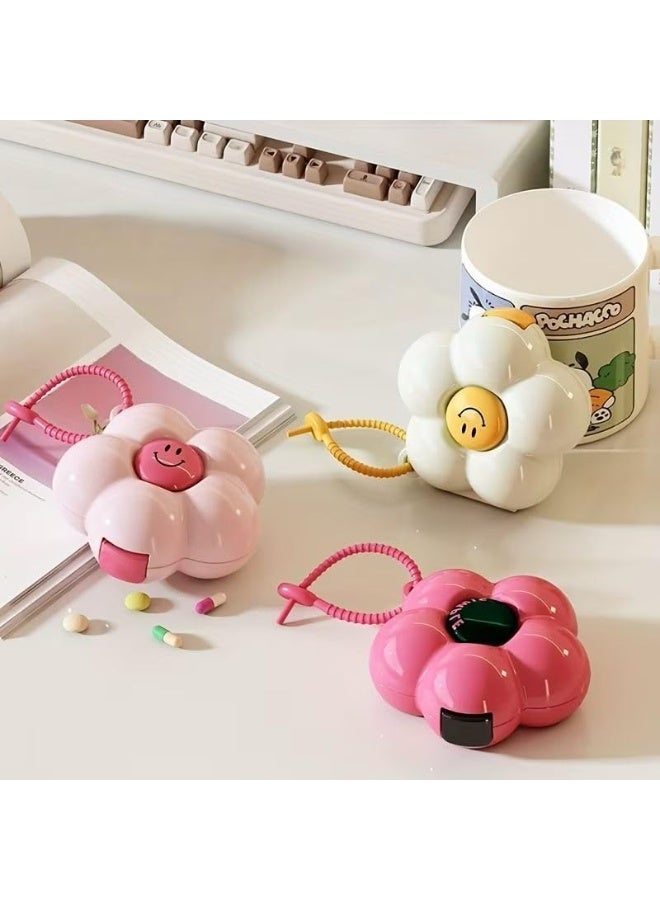 منظم أدوية وفيتامينات محمول للجيب حافظة حبوب مقسمة لـ 7 اقسام - تصميم عصري صغير للسفر والعمل - متعدد الالوان شكل وردة - Image 3